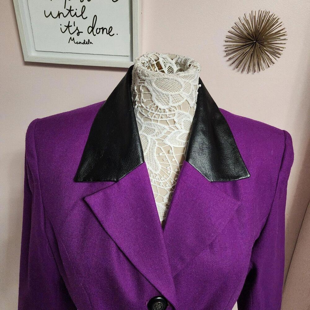 LKNW Vintage Gantos wool Faux leather like collar purple long belted 12 - Picture 8 of 9